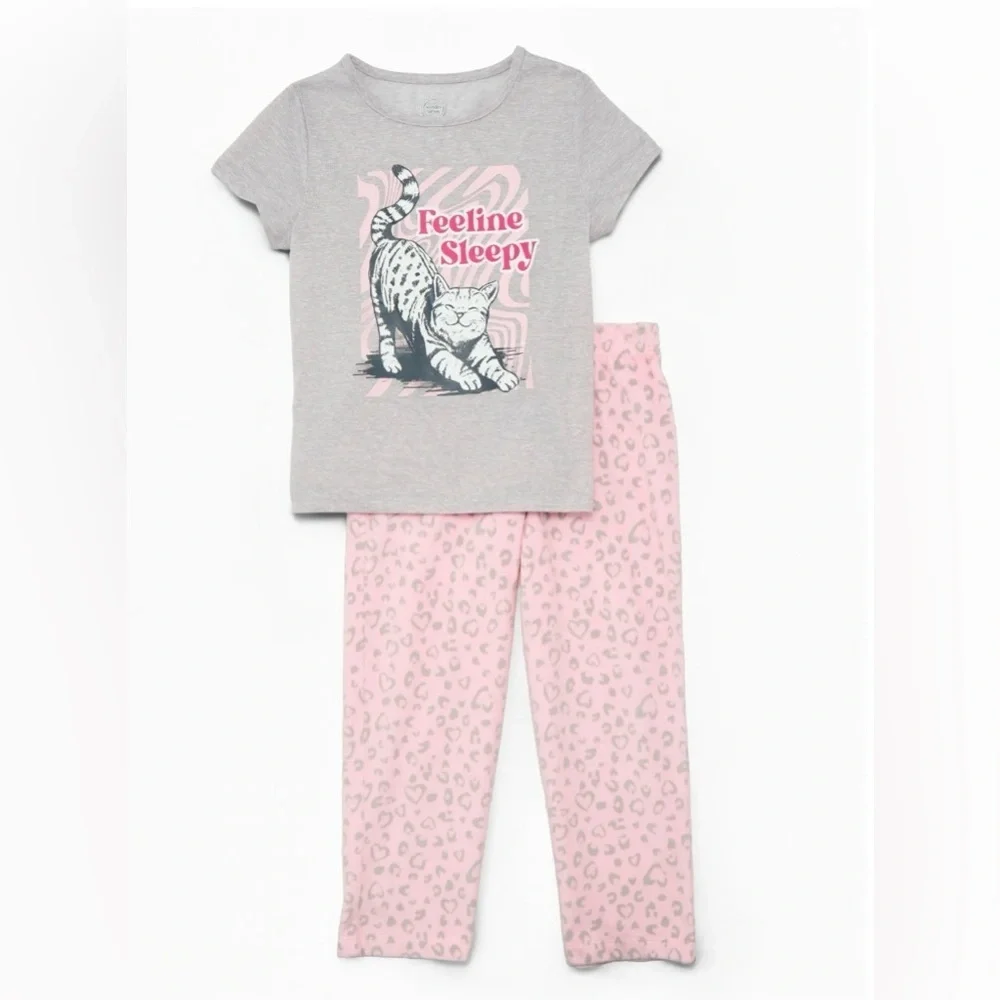 Wonder Nation Gray and Pink Cat Pajama Set